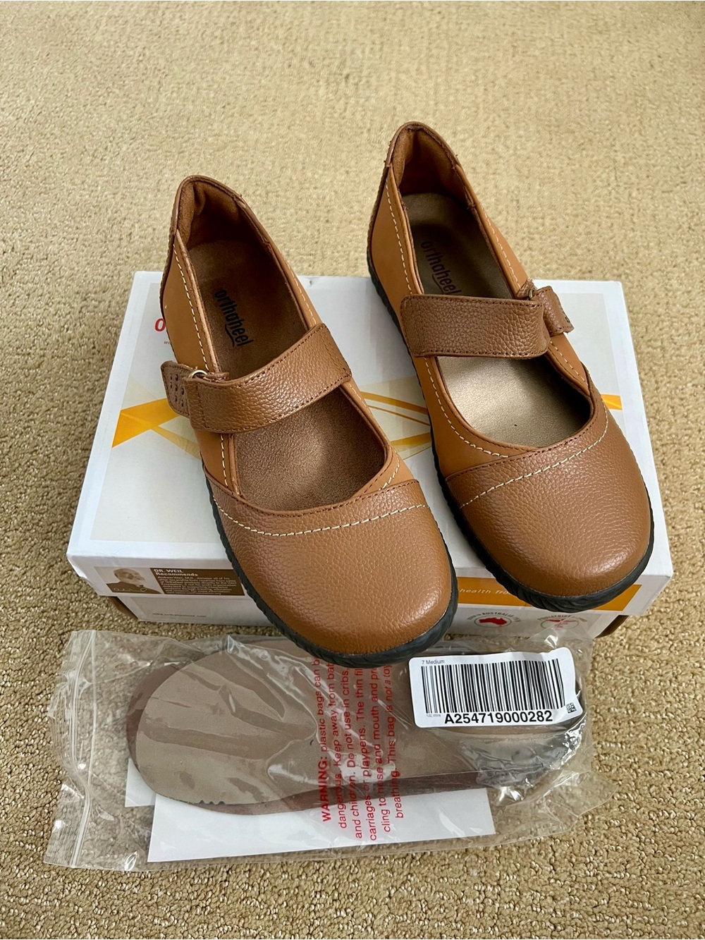 Orthaheel Vionic Sara Mary Jane Womens Size 7 Tan Leather Orthotic Comfort Shoes